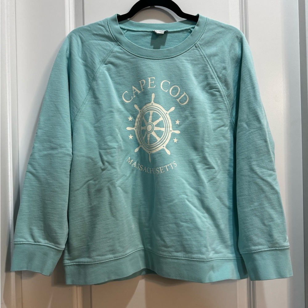 J Crew Light Blue Hoodie Pullover Large Cape Cod Massachusetts Long  Sleeve